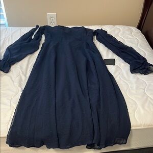 Elegant Navy Blue Off-Shoulder Dress